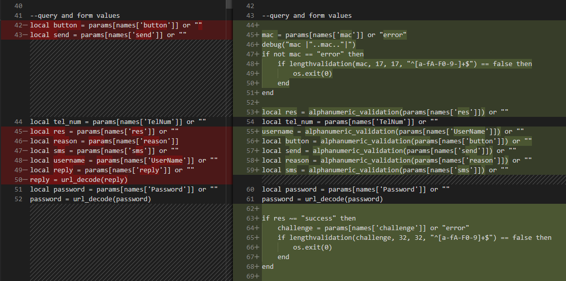 Generic diff of a Lua script.