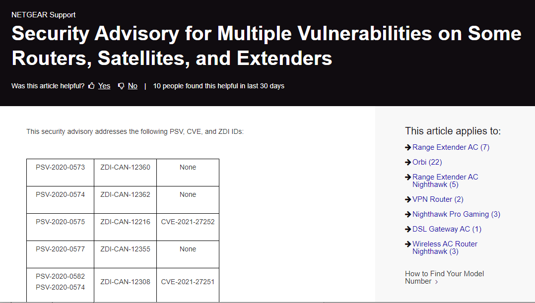 Netgear advisories, February 2021.
